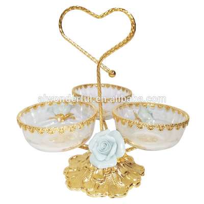 2019 gold plated cookies fruit bowl,dry fruits plate, nut wedding candy dish