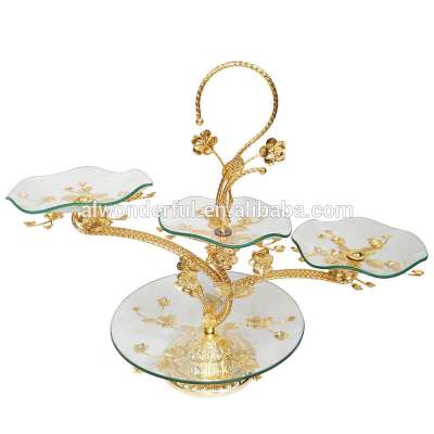 2019 arabic style 3 layer glass round wedding cake snack dishes stand