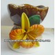 Ceramic Oil Burner fusion orange orchid flower handmade paint glazed Incense Burners